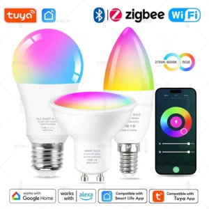 Tuya E27 E14 GU10 لمبة WIFI Zigbee Bluetooth، مصباح LED ذكي قابل للتعتيم 2700-6500K RGB، لمبة إضاءة LED تعمل مع Alexa Amazon Google