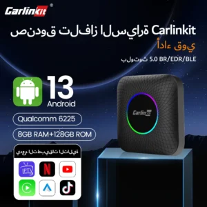 Carlinkit Android 13 Tv Box LED 8 + 128GB CarPlay Wireless Android Auto Wireless محول يدعم Youtube Netfilx IPTV Spotify GPS