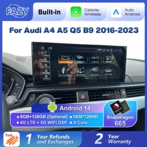شاشة لمس 12.3 بوصة لسيارات أودي A4 A5 Q5 2016-2023 مع دعم CarPlay وAndroid Auto