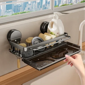 AOBT No Drill Kitchen Sink Storage Rack Suction Cup Cloth Drain Rack Multifunctional Wall Mounted Sink Rack Utensils & Dishes - AliExpress 15