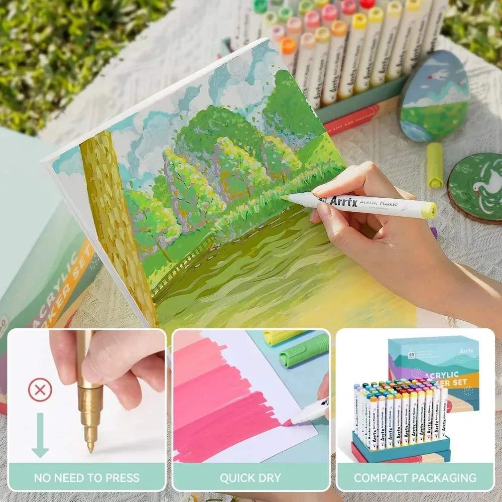 60 Color Acrylic Paint Pens with Brush Tip - Artex - الصورة 3