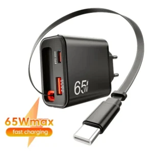 شاحن هاتف جديد بقوة 65 واط فائق السرعة من نوع C USB مع كابل USB C قابل للسحب لهواتف آيفون 17 و16 و15 وسامسونج وبوكو وشاومي - AliExpress 202192403