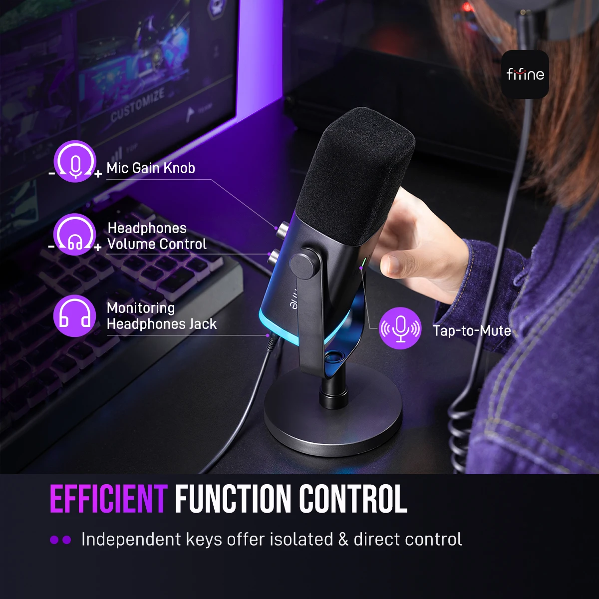 FIFINE USB/XLR Dynamic Microphone with RGB Control/Headphone Jack/Mute, AmpliGame-AM8 PC Game Recording Microphone - AliExpress - Image 5