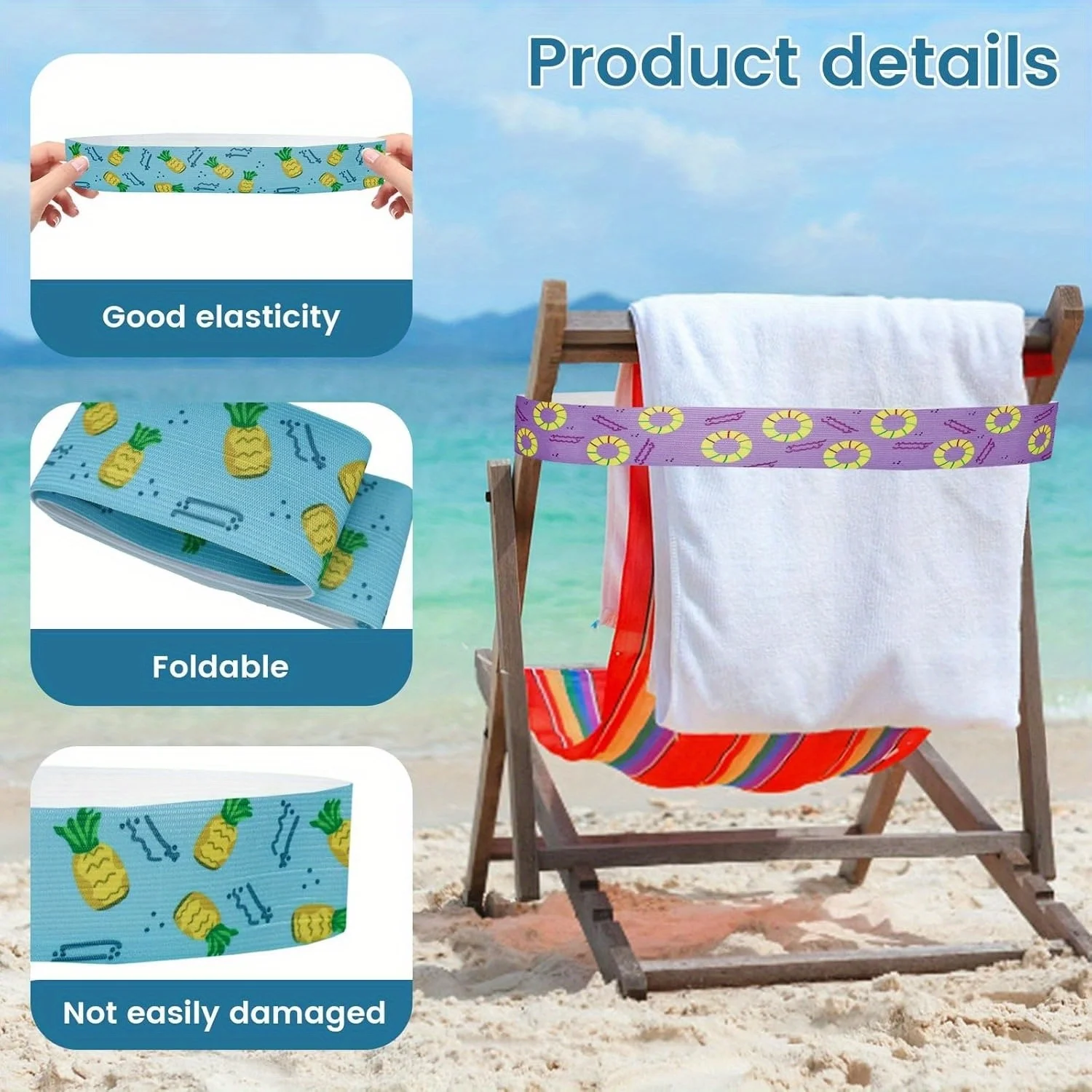 5-Piece Towel Straps for Beach Chairs, Cruise Towel Clips for Pool Lounge Chairs, Elastic Straps for Hawaiian Pool Lounge Accessories - AliExpress 15 - الصورة 3