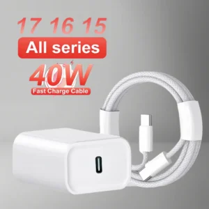 شاحن PD بقوة 40 واط مع كابل USB-C للشحن السريع لهواتف آيفون 17 و16 و15 برو ماكس وإير وميني، خط بيانات من النوع C، شاحن هاتف سريع، محول طاقة - AliExpress 202192403