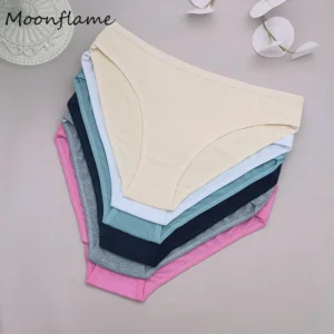 MOONFLAME 5 قطع ملابس داخلية نسائية قطنية بلون سادة سراويل داخلية نسائية منخفضة الارتفاع - AliExpress 200574005