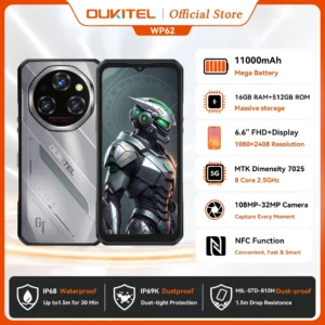 Oukitel WP62 5G هاتف ذكي متين 48 جيجابايت (16 + 32) + 512 جيجابايت، 6.6 بوصة FHD + كاميرا 108 ميجابكسل هاتف محمول، 11000 مللي أمبير 33 وات، هاتف أندرويد 15 - AliExpress 509