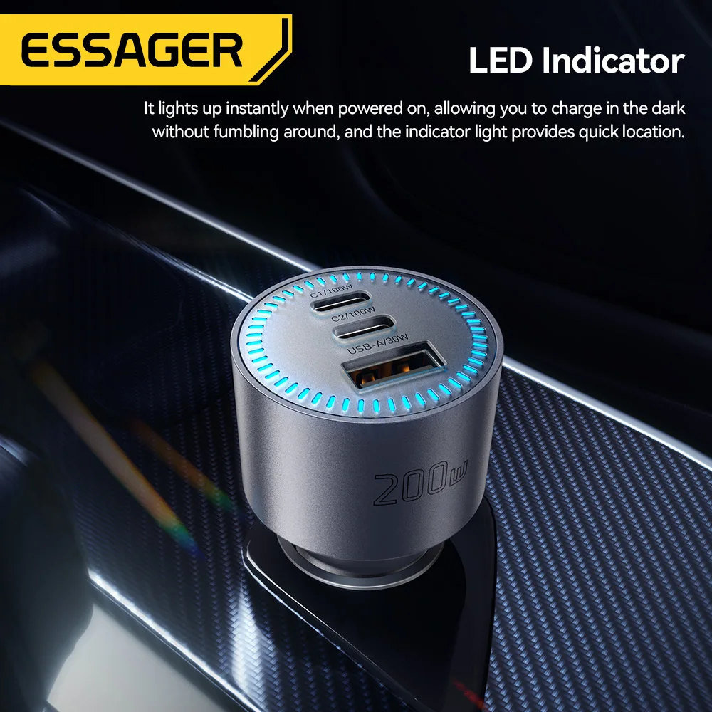 ESAGER 200W Car Charger with Quick Charge 4.0 and 100W USB-C Port for Fast Charging of MacBook, iPhone 17 & 16, and Samsung S25 - AliExpress 202192403 - Image 5