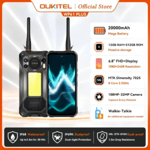 هاتف OUKITEL WP61 Plus الذكي المتين بتقنية 5G مع وظيفة الاتصال اللاسلكي، شاشة 120 هرتز، بطارية 20000 مللي أمبير، نظام أندرويد 16، تقنية NFC، ذاكرة 36 جيجابايت (12+24)، كاميرا 108 ميجابكسل - AliExpress 509