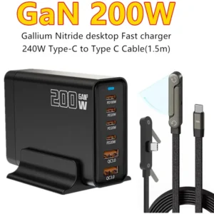 شاحن سريع USB-C بقوة 200 واط للمكتب، شاحن GaN PD سريع بـ 6 منافذ، محول شحن للهواتف المحمولة واللابتوب، متوافق مع آيفون 17 و16 و15 وسامسونج وشاومي - AliExpress 202192403