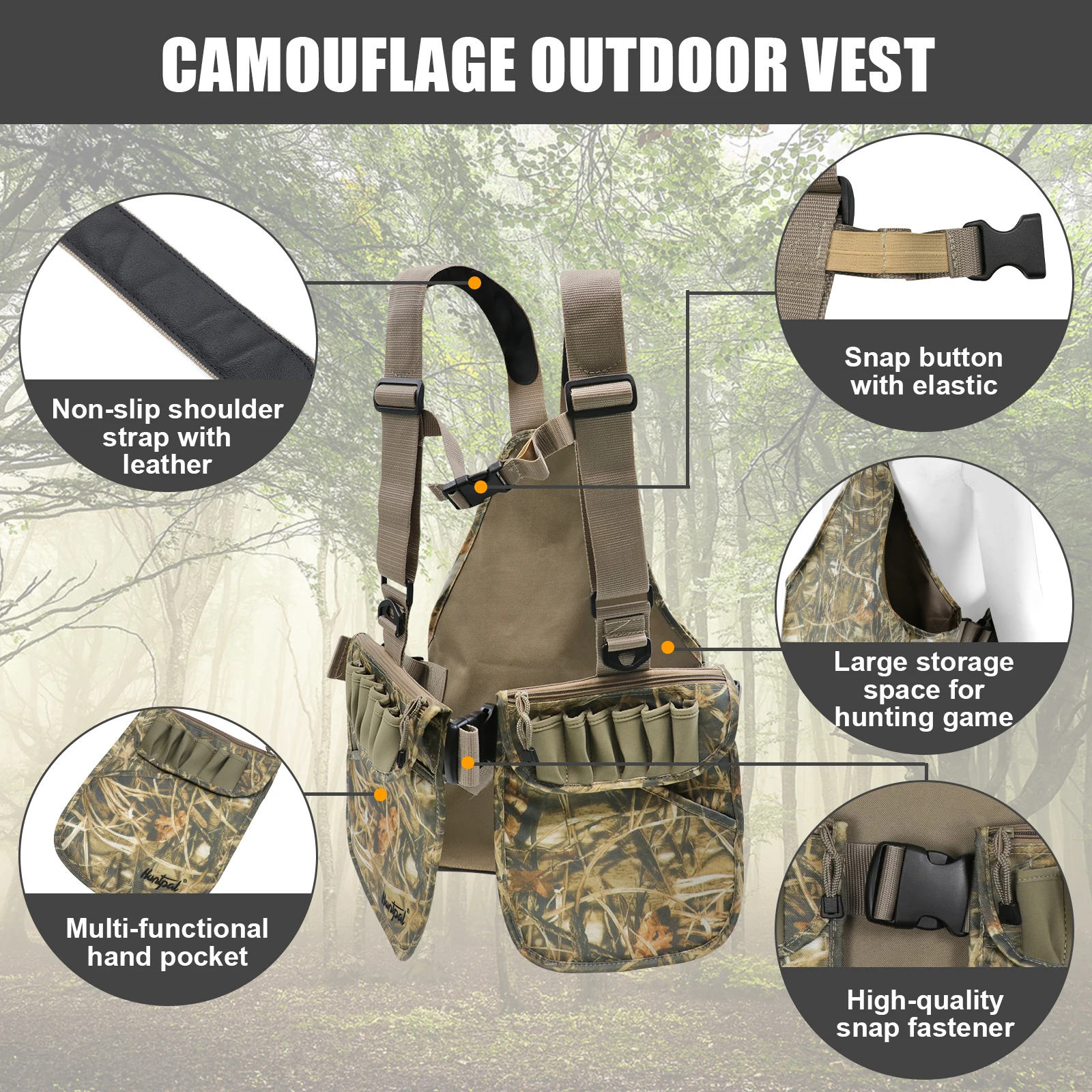 N Upland Camouflage Hunting Vest, Lightweight Waterfowl Vest with Duck Hunting Pouch and Pockets for Fishing - AliExpress 18 - Image 3