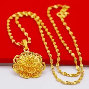 24K الذهب اللون زهرة قلادة القلائد للنساء 18 بوصة موجة المياه سلسلة طوق عالية الجودة الفاخرة مجوهرات اكسسوارات - AliExpress 36