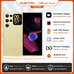 هاتف OUKITEL C62 Pro الذكي Android 15، 6.88 بوصة HD+ Display Unisoc T615، 24 جيجابايت (8+16) + 256 جيجابايت، بطارية 5150 مللي أمبير في الساعة NFC Mobile - AliExpress 509