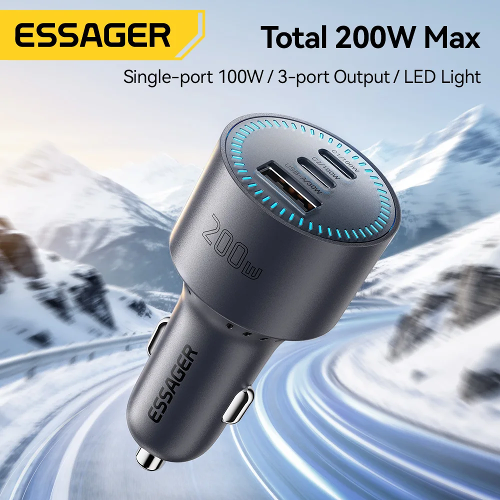 ESAGER 200W Car Charger with Quick Charge 4.0 and 100W USB-C Port for Fast Charging of MacBook, iPhone 17 & 16, and Samsung S25 - AliExpress 202192403 - Image 2