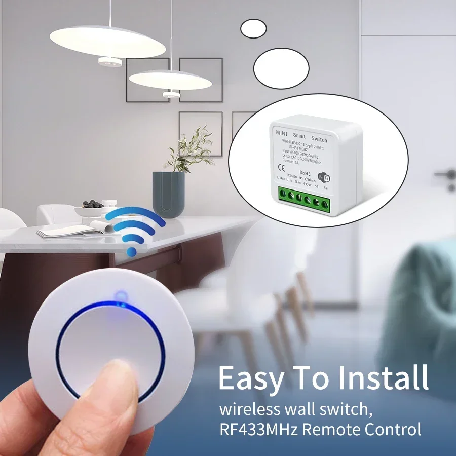 Tuya WiFi Smart Switch 16A RF433Mhz Wireless Mini Round Push Button Switch Alexa Google Assistant Voice Control Activation - AliExpress 13