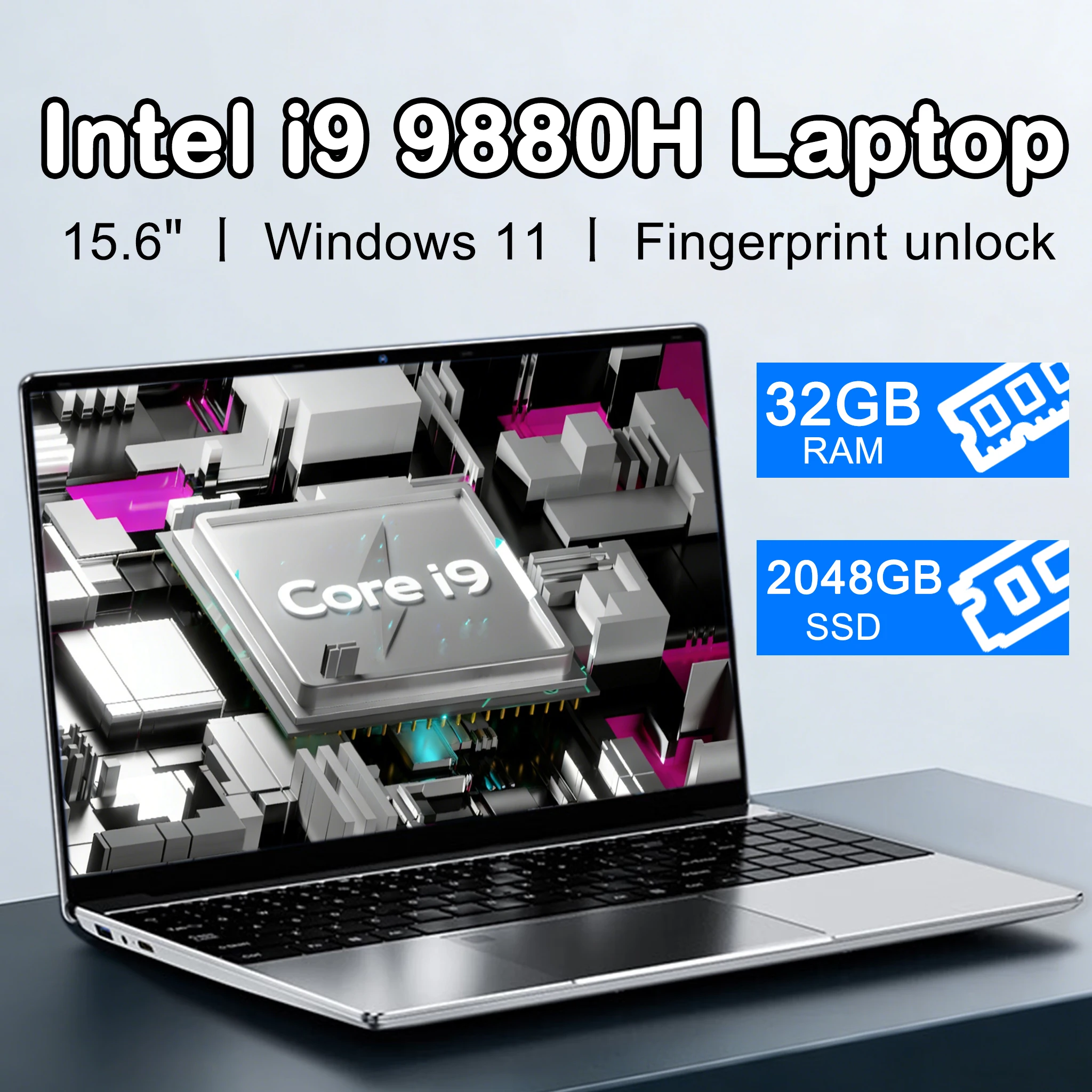 New laptop with a 15.6-inch screen, Intel Core i9-9880H processor, 32GB RAM, 2TB SSD, ultra-slim gaming laptop with 1920*1080 resolution, Windows 11, suitable for study and home use - AliExpress 7