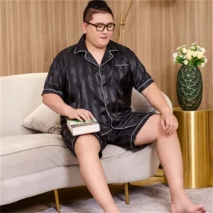 5XL 150 كجم بيجامة صيفية كبيرة الحجم للرجال من الساتان بأكمام قصيرة طقم ملابس نوم مخطط حريري ملابس منزلية ملابس صالة فضفاضة - AliExpress 200574005