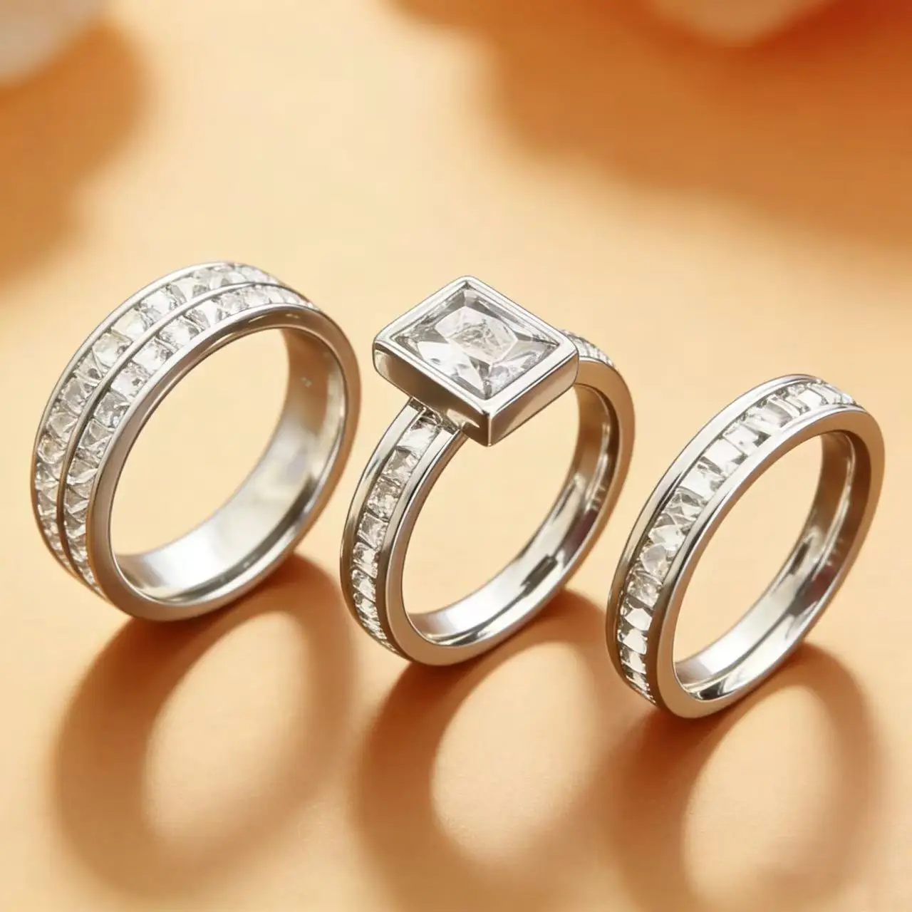3-Piece Gold Plated and Cubic Zirconia (CZ) Wedding and Engagement Ring Set, Stainless Steel Ring for Women, Classic Jewelry Accessories, Gift - AliExpress 36 - Image 5