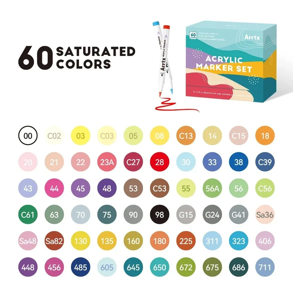 60 Color Acrylic Paint Pens with Brush Tip - Artex - الصورة 6