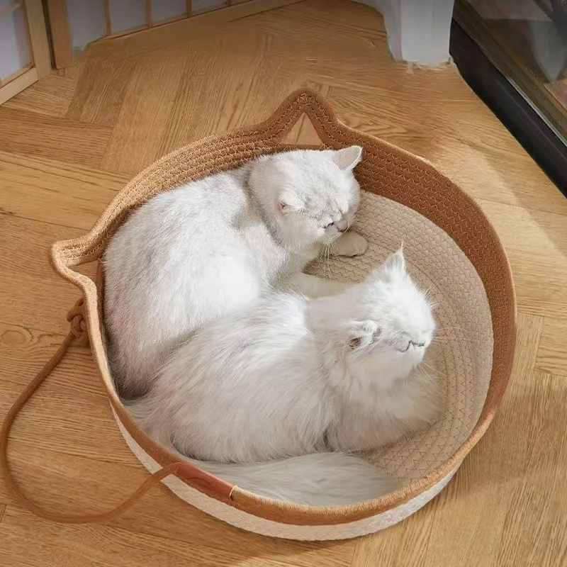 Japanese Pet Cat Bed Round Handwoven Rattan Cat Bed Summer Cooling Kitten Basket Cotton Rope Cat Scratching Baskets - AliExpress 15 - Image 3