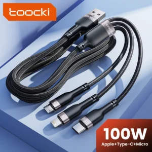 Toocki 6A 3 في 1 USB نوع C سلك شاحن آيفون أندرويد نوع-C الهاتف المحمول كابلات سلك بيانات USB مايكرو كابل شحن سريع - AliExpress 202192403