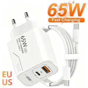 شاحن USB C بقوة 65 واط بتقنية GaN، شاحن هاتف سريع بمنفذين، محول طاقة لأجهزة آيفون وسامسونج وشاومي، شاحن حائط بمنفذ Type C مع قابس أوروبي/أمريكي - AliExpress 202192403