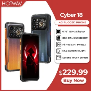 هاتف HOTWAV Cyber 18 الذكي المتين بشاشة 6.75 بوصة وتردد 120 هرتز، يعمل بنظام أندرويد 16، ذاكرة 8 جيجابايت وتخزين 256 جيجابايت، كاميرا 64 ميجابكسل و20 ميجابكسل، مع شاشة لمس ثانوية - AliExpress 509