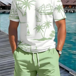 2 Piece Summer Casual Everyday Men's Short Sleeve Shorts Set Hawaiian Print Men's T-shirt Outdoor Sports Men's Beach Shorts - AliExpress 200000343