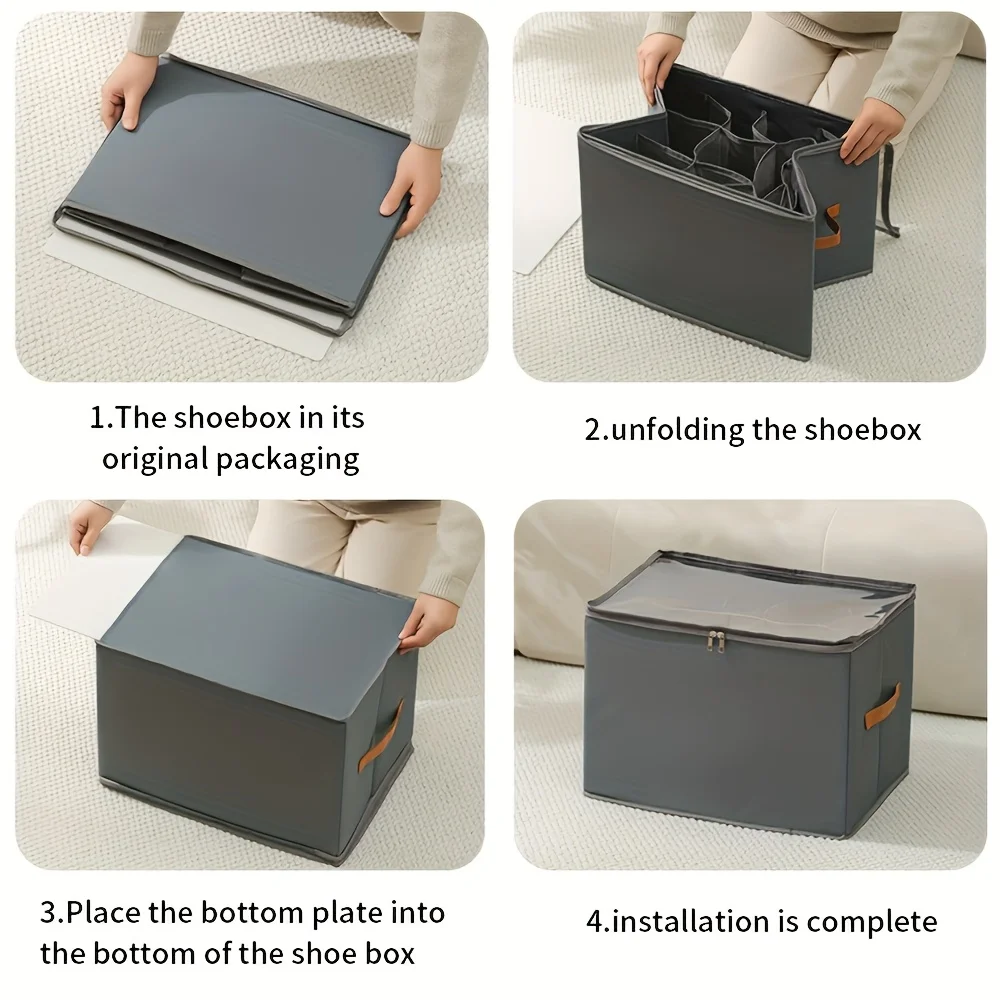 1pc Shoe Organizer for Closet, Foldable Oxford Cloth Shoe Storage Box for Sandals, Sneakers, and Shoes - AliExpress 15 - Image 5