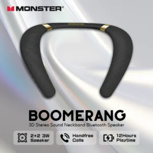 مكبر صوت بلوتوث على شكل حزام للرقبة MONSTER، صوت ستيريو 3D، مقاوم للماء IPX7