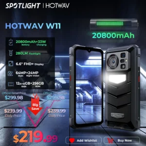 هاتف Hotwav W11 6.6 بوصة، بطارية 20800 مللي أمبير، IP68
