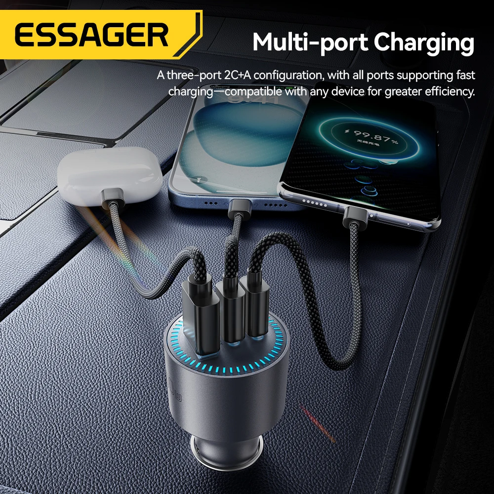 ESAGER 200W Car Charger with Quick Charge 4.0 and 100W USB-C Port for Fast Charging of MacBook, iPhone 17 & 16, and Samsung S25 - AliExpress 202192403 - Image 4