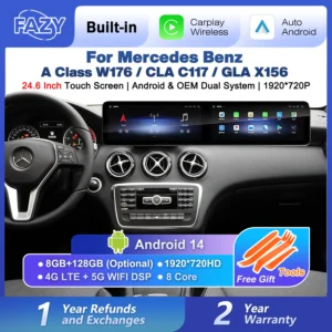 شاشة لمس مزدوجة 24.6 بوصة لمرسيدس بنز مع CarPlay وAndroid Auto