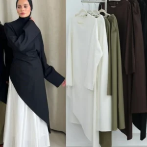 عباءات نسائية إسلامية للشرق الأوسط ودبي، طقم من قطعتين (بلوزة مع تنورة)، كافتان متواضع لرمضان، ملابس إسلامية للنساء - AliExpress 200000345