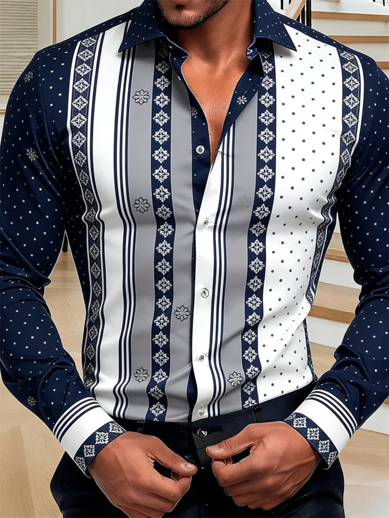 New men's long-sleeved shirt with a landscape print, made of dark green satin, casual business shirt, men's clothing - AliExpress 200000343 - Image 2