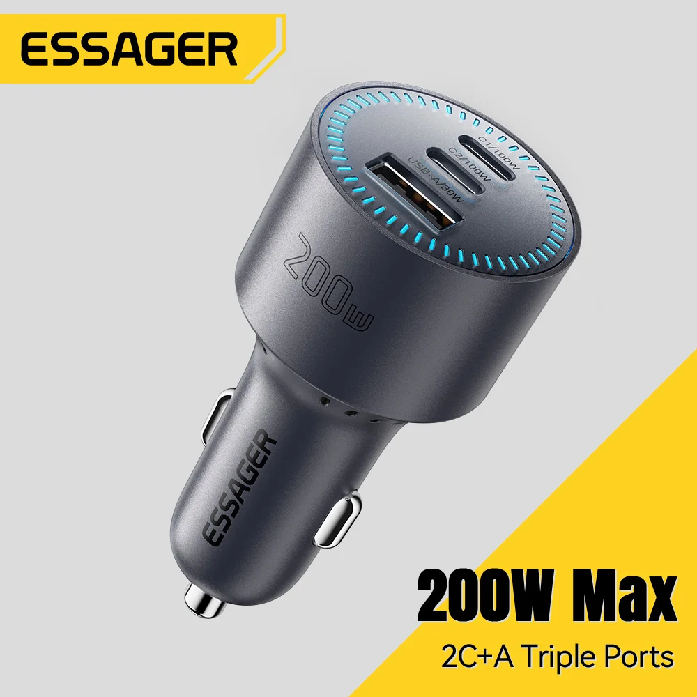 ESAGER 200W Car Charger with Quick Charge 4.0 and 100W USB-C Port for Fast Charging of MacBook, iPhone 17 & 16, and Samsung S25 - AliExpress 202192403