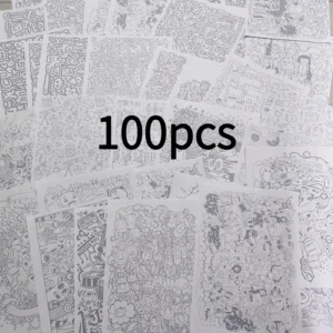 100 ورقة من رسومات تخفيف التوتر بالقلم، مناسبة للبالغين لممارسة الرسم ونسخ الرسومات التخطيطية - AliExpress 21