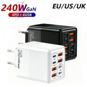 شاحن USB-C بقوة 240 واط، 8 في 1، شاحن سريع للهواتف، محول طاقة لأجهزة آيفون وسامسونج وشاومي وهواوي، شاحن حائط بقابس أوروبي/أمريكي/بريطاني - AliExpress 44