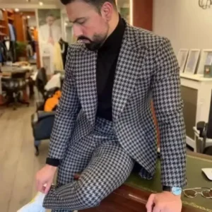 Houndstooth خمر الرجال البدلة الذروة التلبيب 2 قطعة السترة و فستان أطفال مع سروال داخلي أنيق منقوشة الذكور ملابس رسمية ل مأدبة الزفاف - AliExpress 200000343