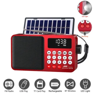 راديو FM بالطاقة الشمسية مكبر صوت بخاصية البلوتوث محمول مع ضوء LED يدعم تسجيل بطاقة TF USB تشغيل مكبر صوت لاسلكي راديو استقبال FM - AliExpress 44
