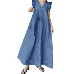 حجم كبير 5XL فستان امرأة عادية الدنيم 2025 الصيف البتلة كم جان قصيرة الأكمام فساتين طويلة فضفاضة المتضخم فستان ماكسي رداء - AliExpress 200000345