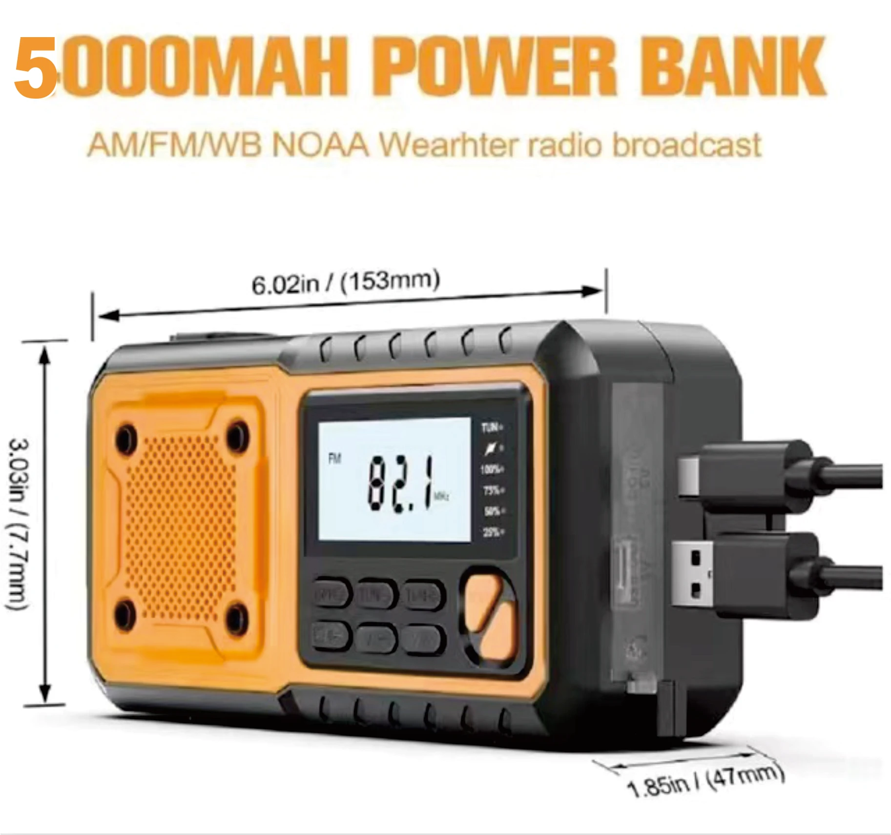 5000mAh/18500mWh Emergency Hand Crank Radio, AM/FM/NOAA Weather Alert Radio, Digital Display, 4-Way Hand Crank, Solar Powered Radio - AliExpress 44