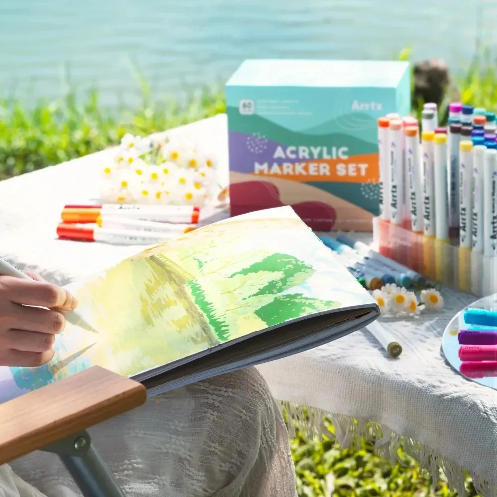 60 Color Acrylic Paint Pens with Brush Tip - Artex - الصورة 2