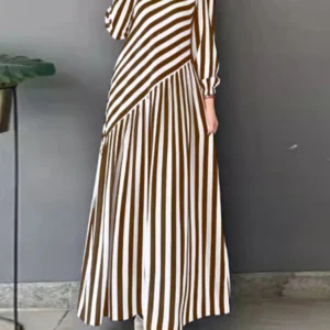 ZANZEA 2025 موضة الخريف فساتين مخططة للنساء أنيقة أنيقة طويلة الأكمام فستان الحفلات العمل Vestidos مسلم عباية رداء فام - AliExpress 200000345