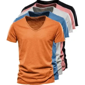 تي شيرت رجالي قطن 100% بياقة خفيفة أكمام قصيرة حجم S-5XL